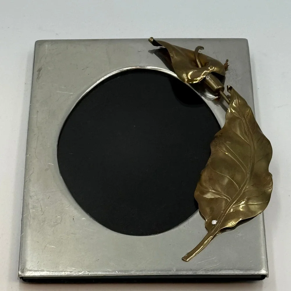 Vintage Silver Tone Calla Lily Picture Frame Oval‎ Opening Mixed Metal 3.5x5